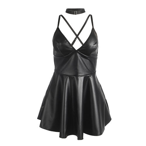 SUBBLIME - 955373 DRESS WITH BLACK LEATHER STRAPS S/M
