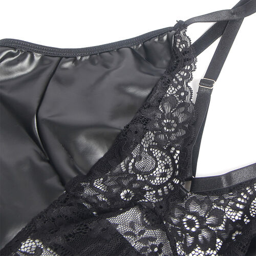 SUBBLIME - 957537 LEATHER DRESS WITH FLORAL LACE BLACK L/XL